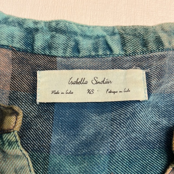 🔵 Anthropologie Isabella Sinclair Blue Plaid Shirt - Picture 4 of 7